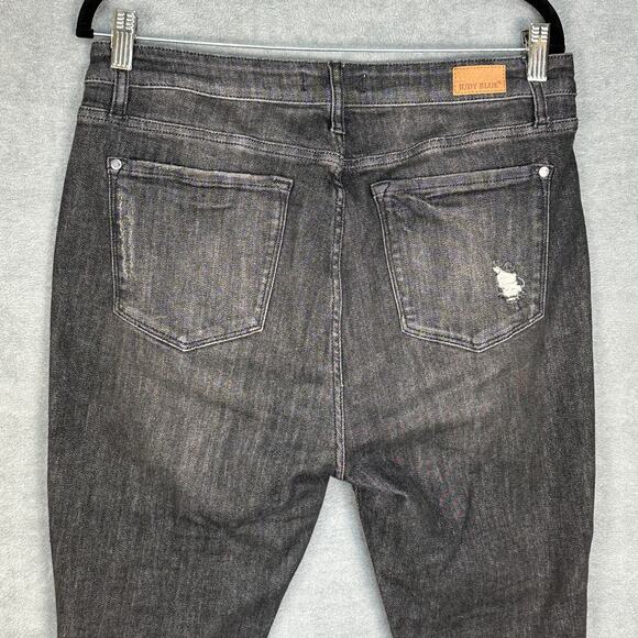 Judy Blue Jeans Women 13/31 Black Skinny Fit Button Fly Stretch Distressed Denim - Picture 4 of 12